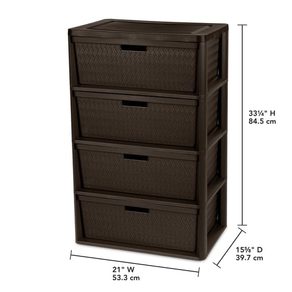 4 Drawer Plastic Storage Tower with Removable Bins Brown R784