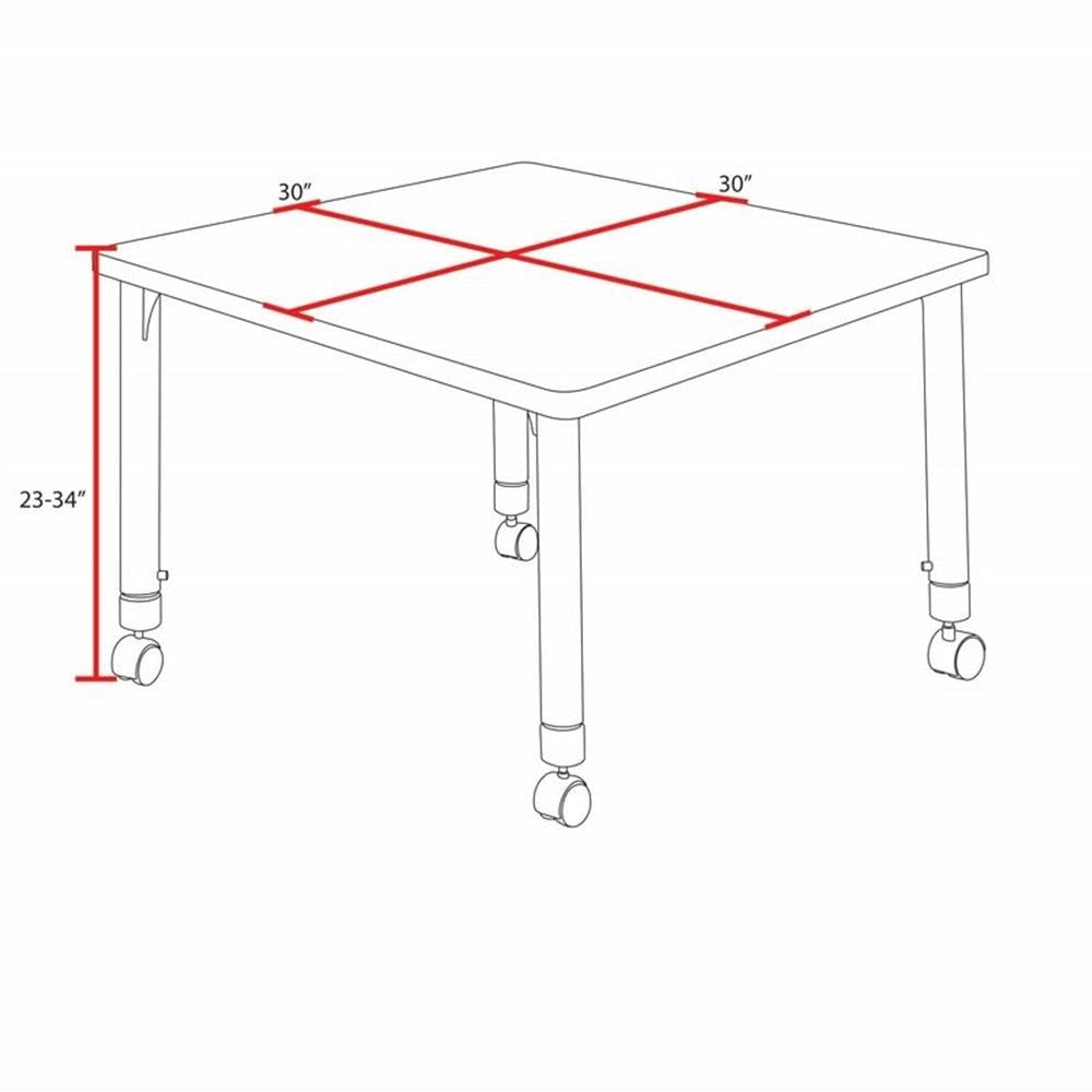 30" Square Mobile Table with 4 Blue Stackable Chairs P409101
