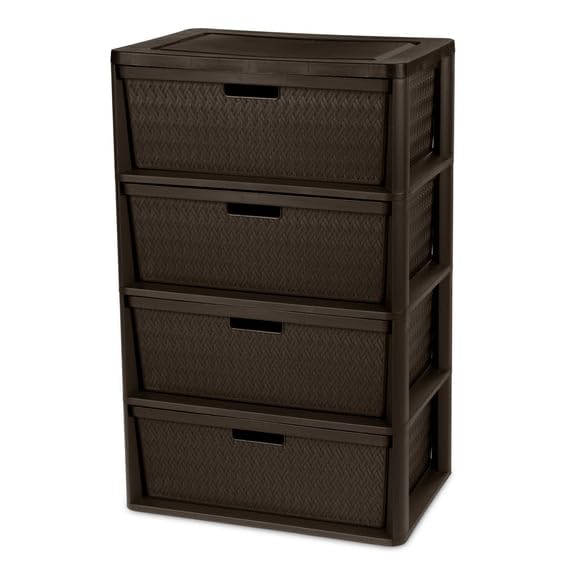4 Drawer Plastic Storage Tower with Removable Bins Brown R784