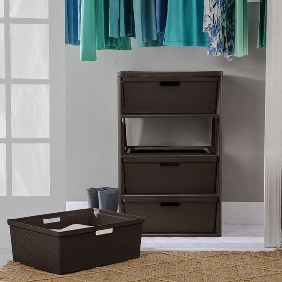 4 Drawer Plastic Storage Tower with Removable Bins Brown R784
