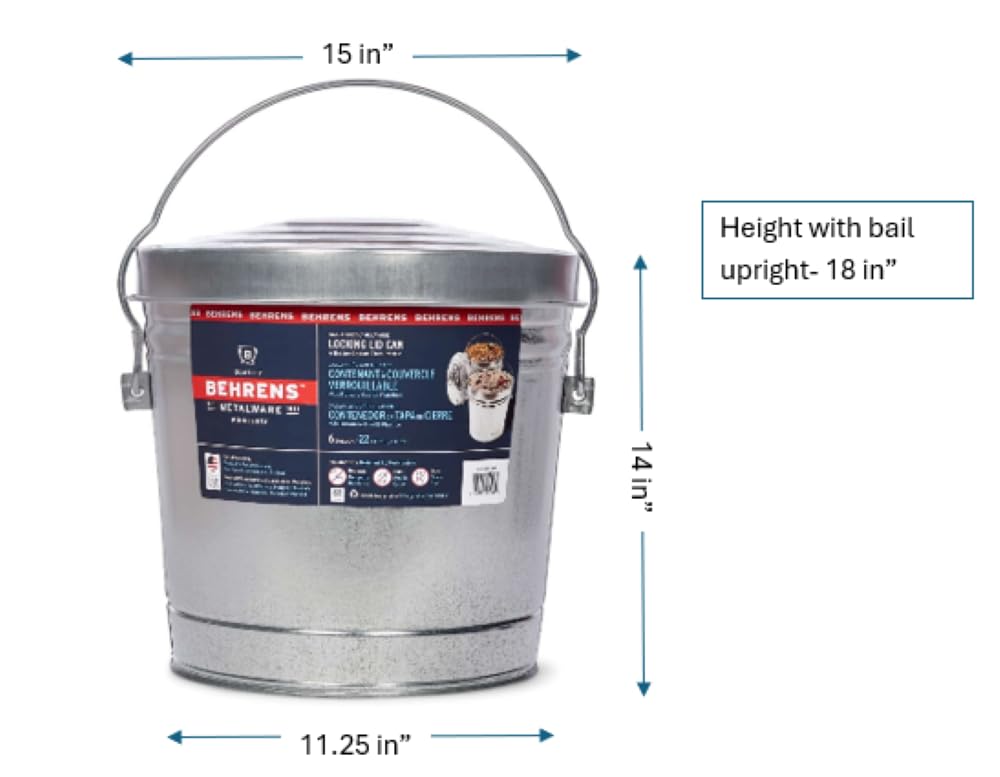 6 Gallon Galvanized Steel Storage Can or Waste Bin with Locking Lid G933