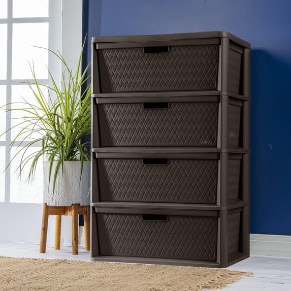 4 Drawer Plastic Storage Tower with Removable Bins Brown R784