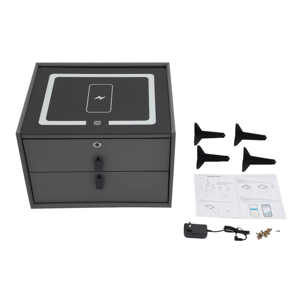 Smart Nightstand with Fingerprint Lock, Wireless Charging & 2-Drawer L532