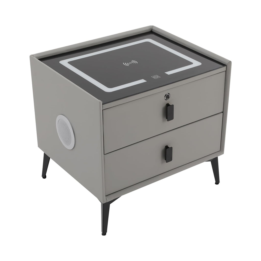 Light Grey Smart Nightstand with Wireless Charging Y6753