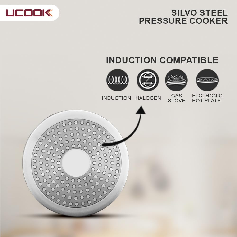 Stainless Steel Induction Pressure Cooker, 3 Litre, Silver U38896