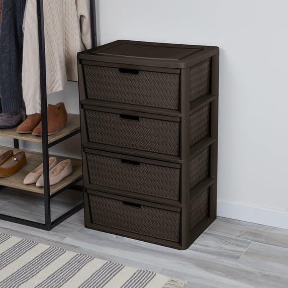 4 Drawer Plastic Storage Tower with Removable Bins Brown R784