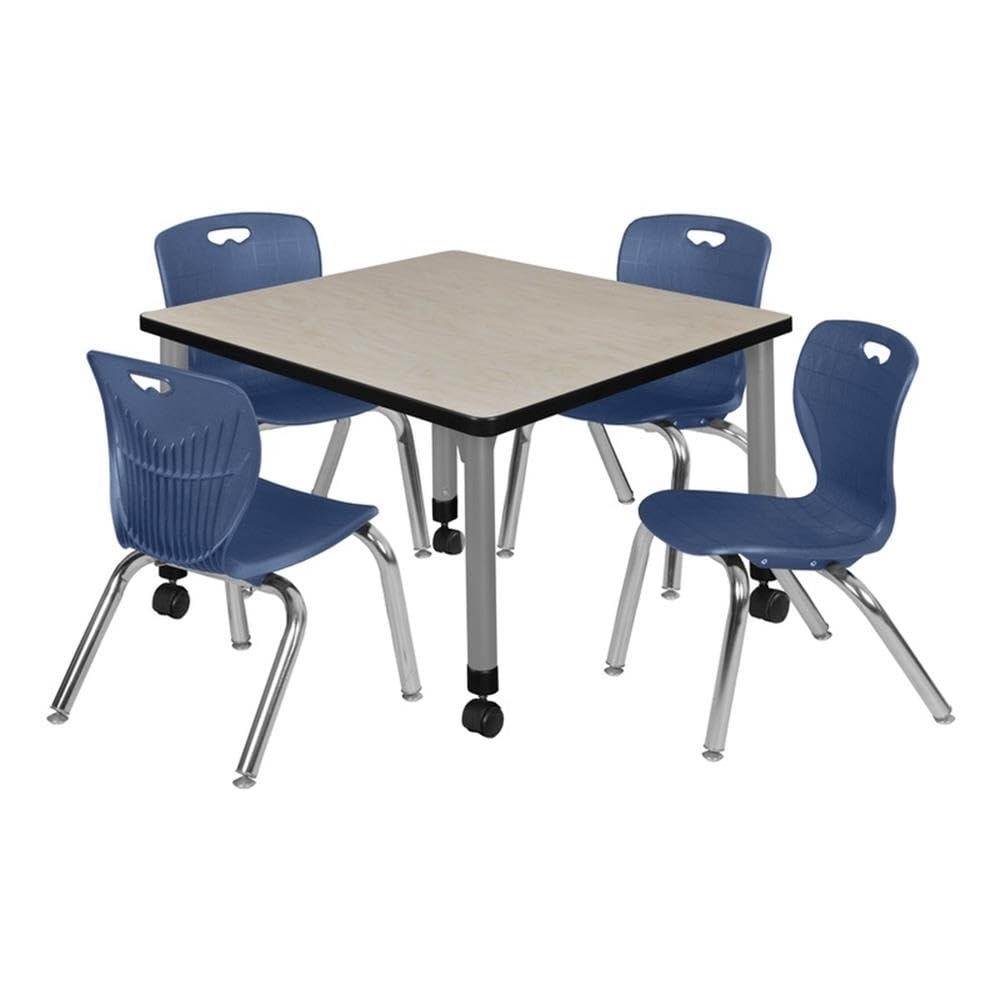 30" Square Mobile Table with 4 Blue Stackable Chairs P409101