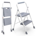 2 Step Ladder with Anti-Slip Pedal and Handrail, 800lbs, Grey V1418