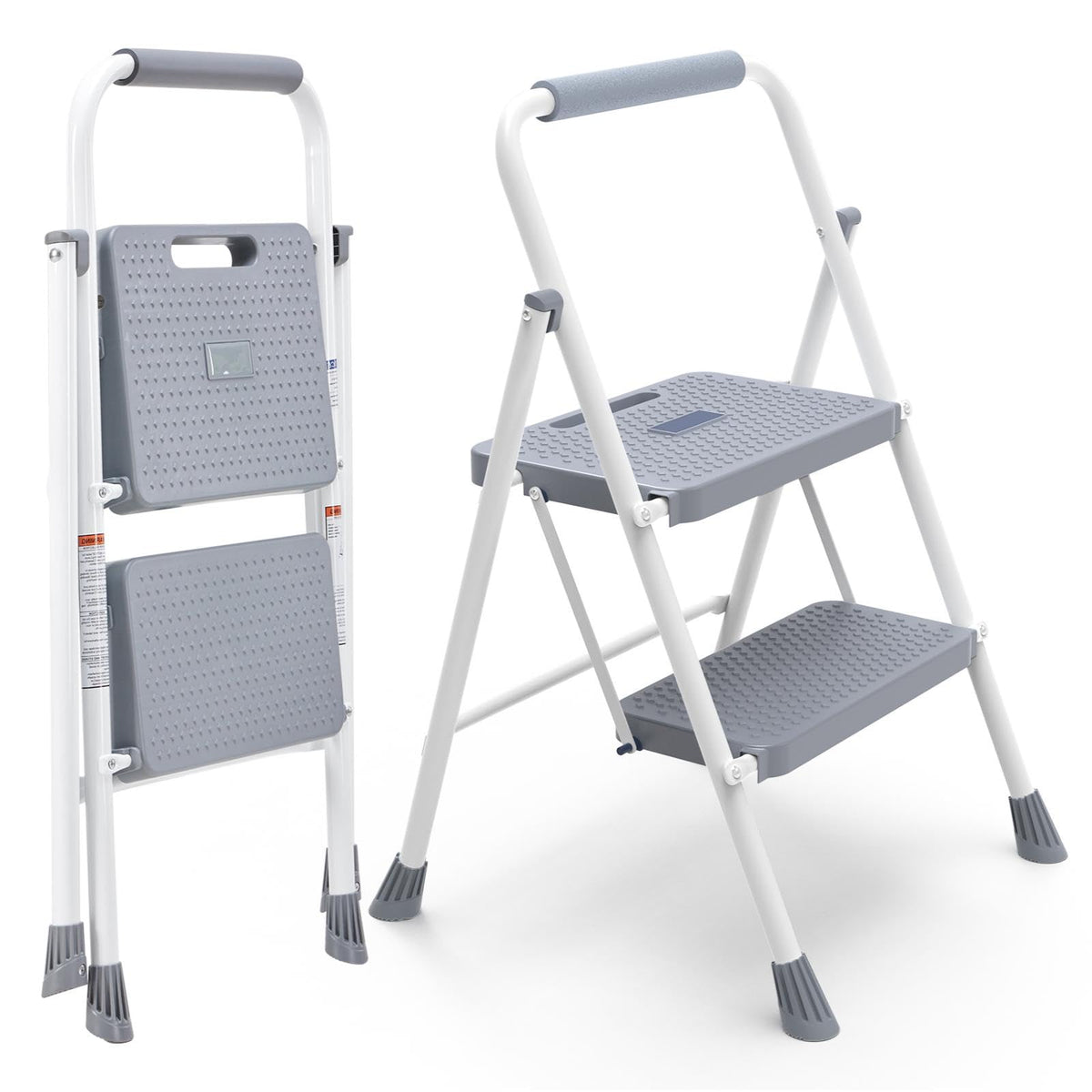 2 Step Ladder with Anti-Slip Pedal and Handrail, 800lbs, Grey V1418