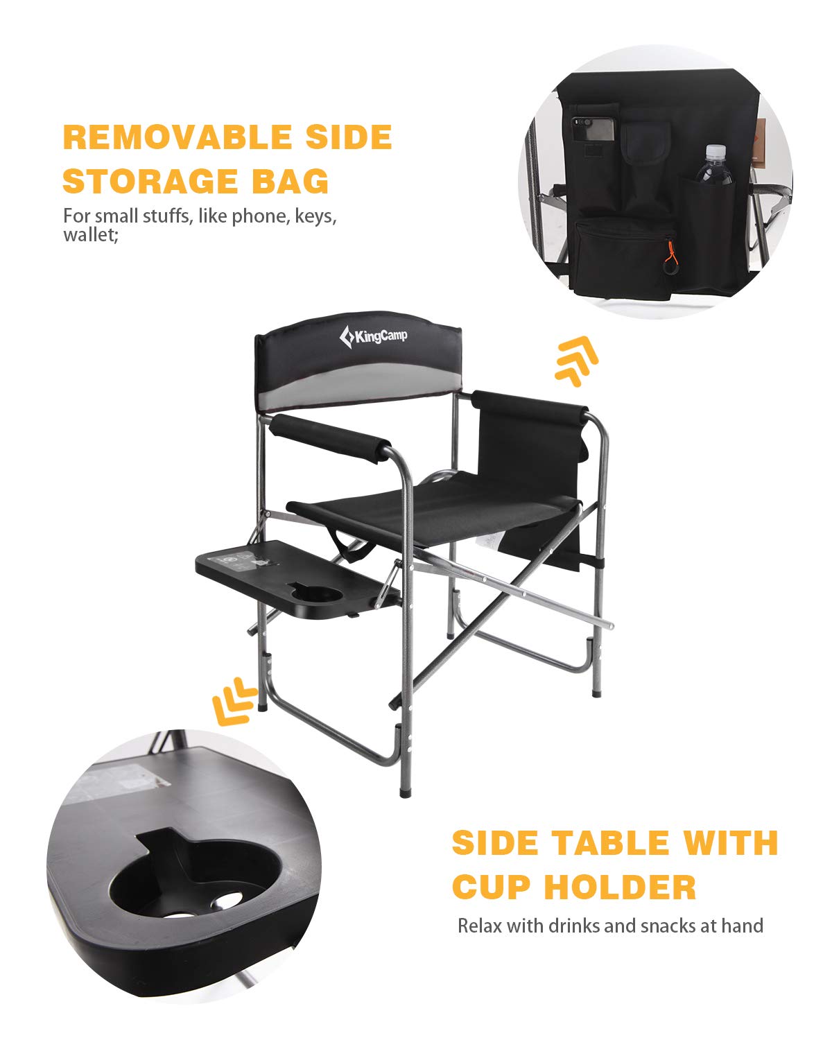 Heavy Duty Padded Folding Camping Chair with Side Table B851