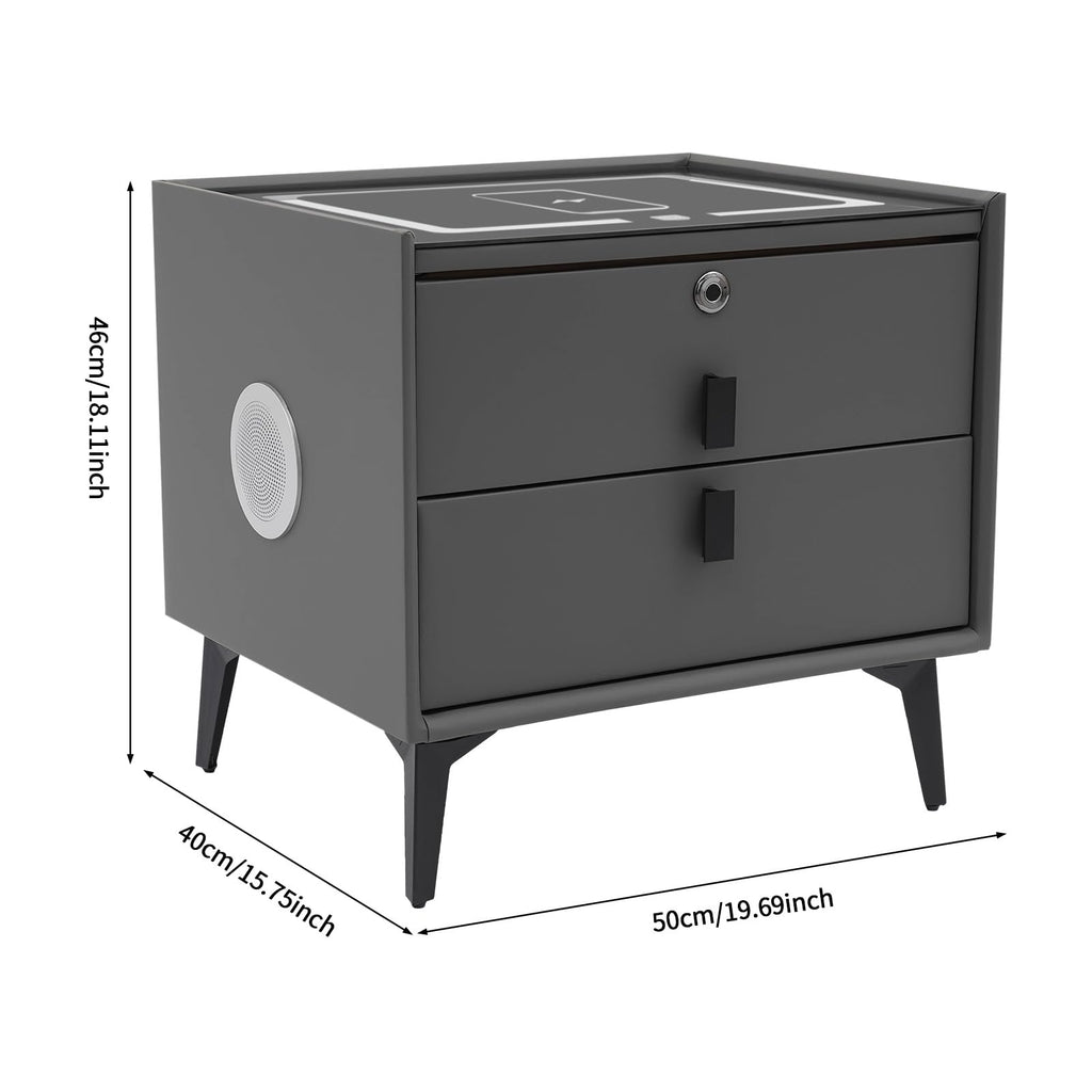 Smart Nightstand with Fingerprint Lock, Wireless Charging & 2-Drawer L532