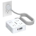 5Ft Braided Extension Cord Power Strip with 8 Outlets and 4 USB Ports, White L349241