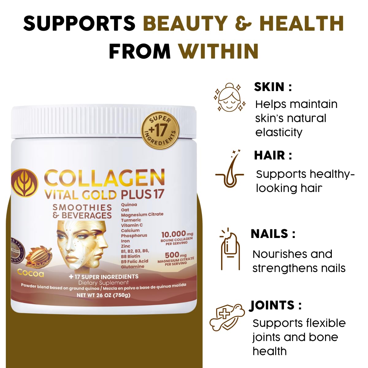 Collagen Peptides Powder Cocoa Flavor 26 oz U11213