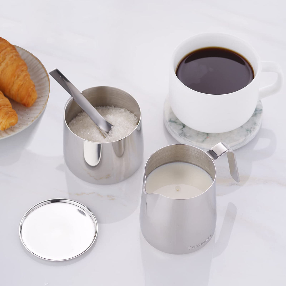 12 oz Stainless Steel French Press and Creamer Sugar Bowl Set T225508