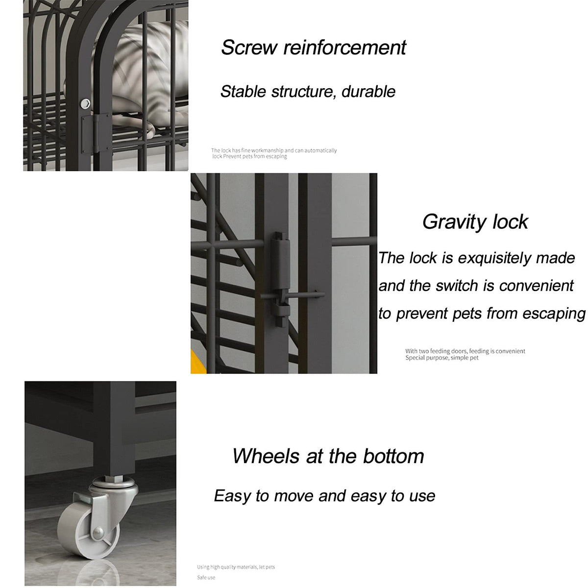 3-Tier Metal Wire Cat Cage with Hammock and Casters Q786219