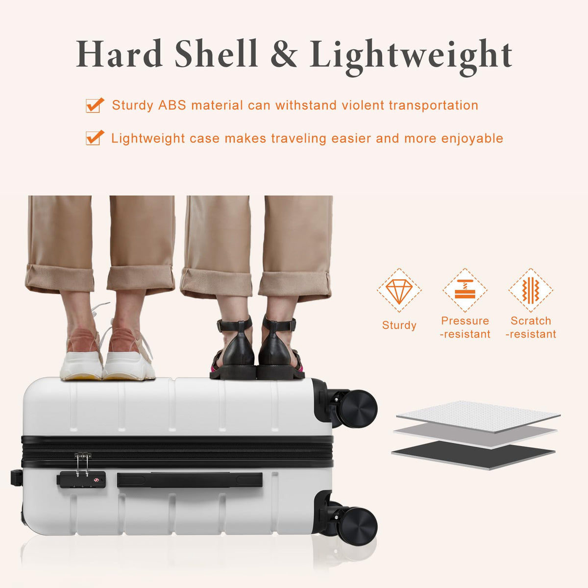 20 Inch White Hard Shell Carry on Luggage K772