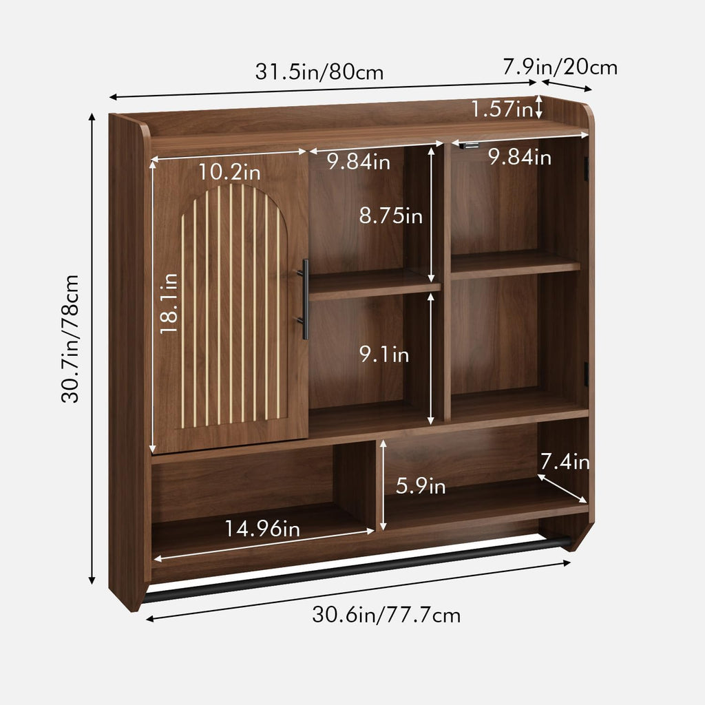 Fluted Wall Cabinet with Arched Doors & Adjustable Shelves V97694