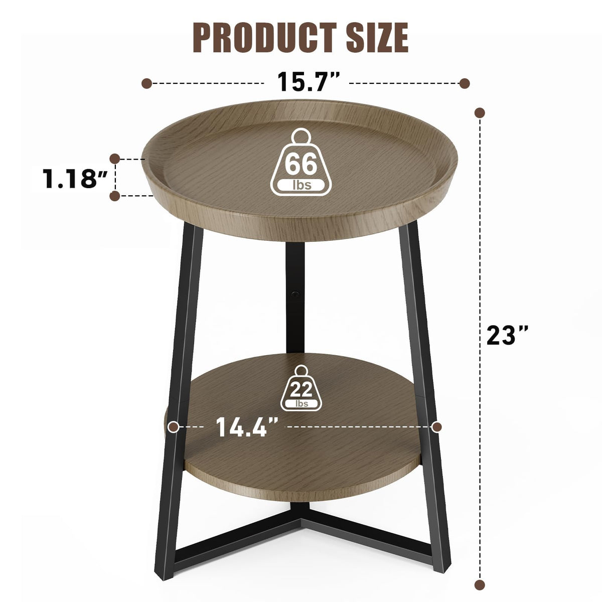 Round 2 Tier End Table with Storage Shelf A88003
