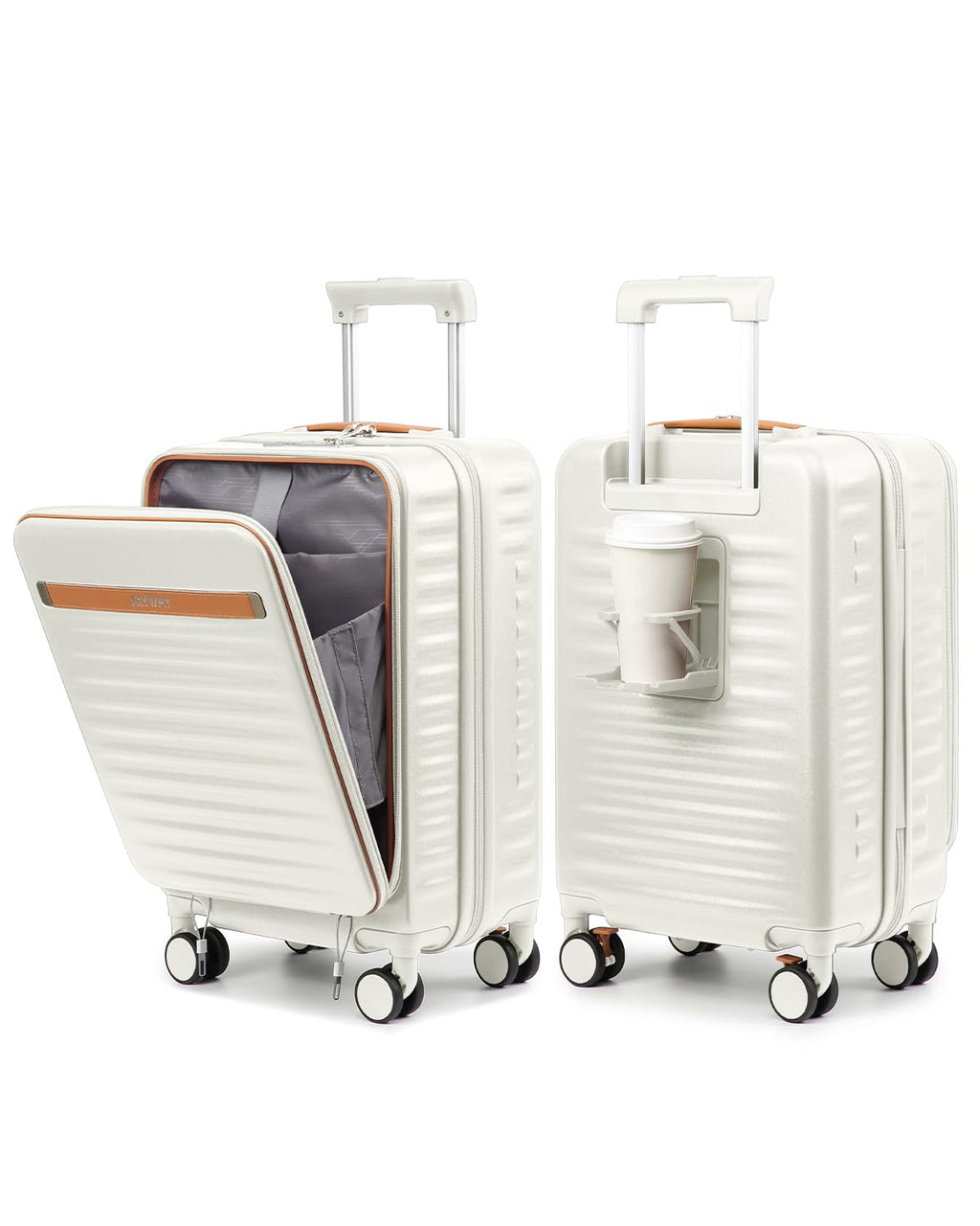20 Inch Carry On Luggage with Front Pocket and Cup Holder, White G728
