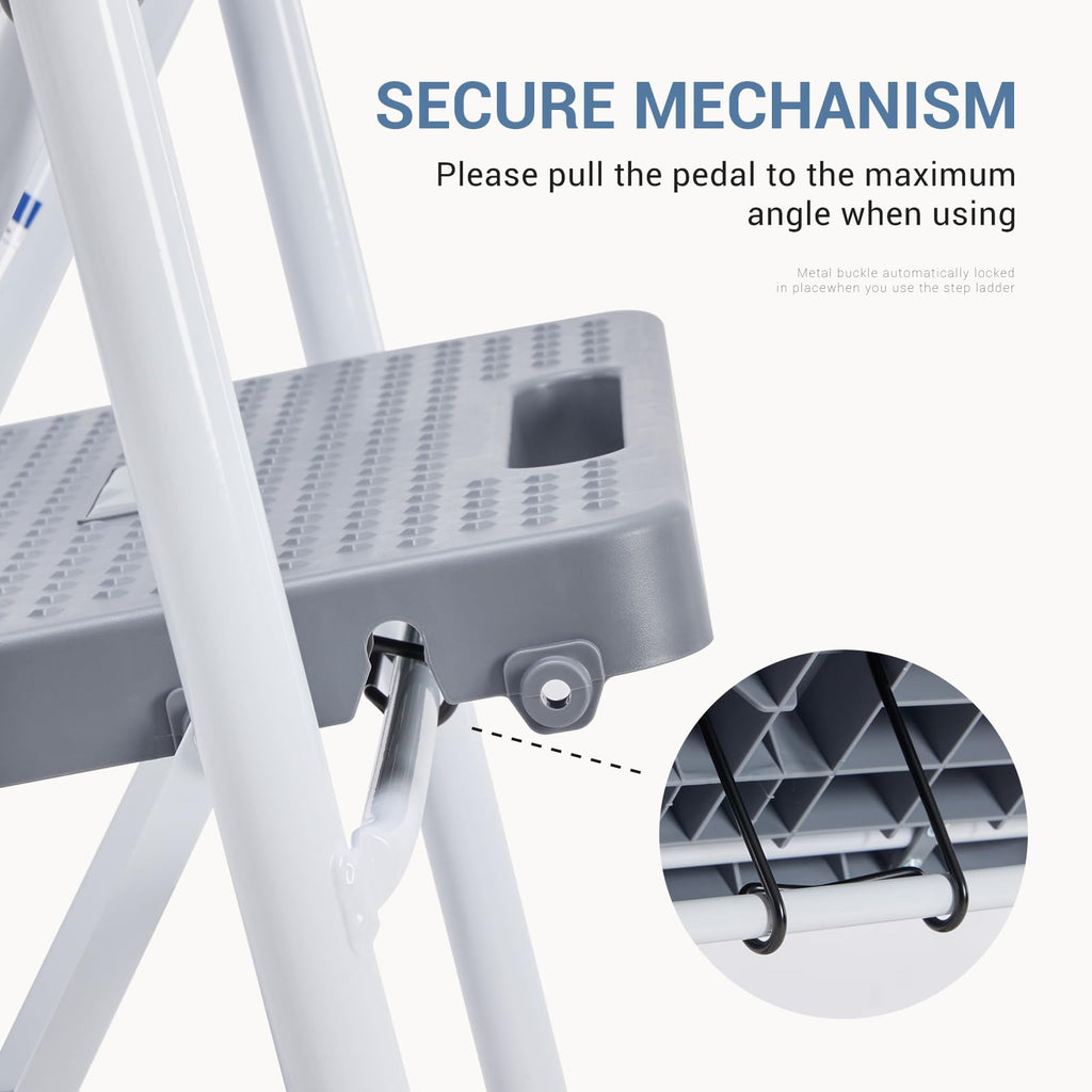 2 Step Ladder with Anti-Slip Pedal and Handrail, 800lbs, Grey V1418