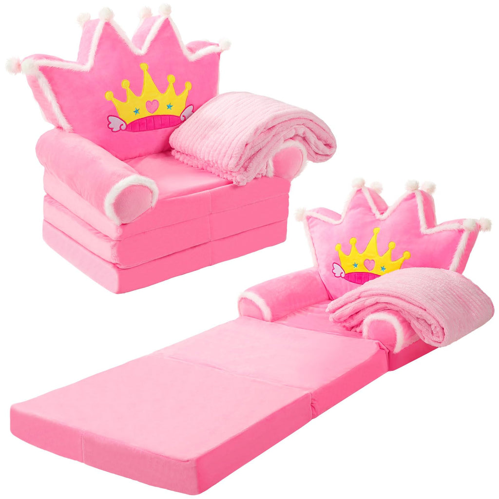 Pink 2 in 1 Fold Out Couch Set with Flannel Blanket S382