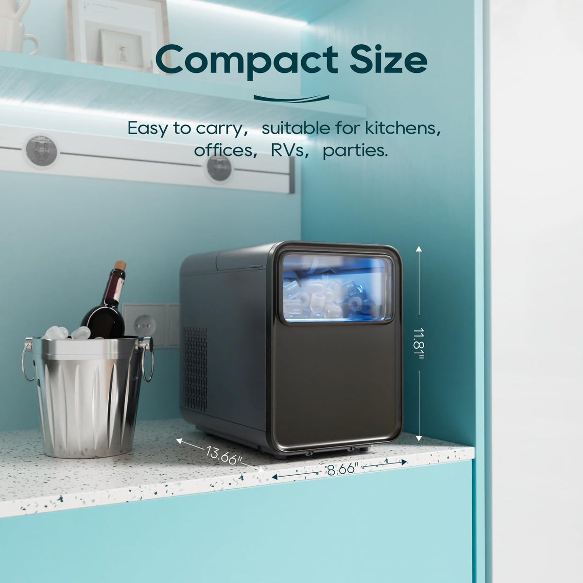Countertop Ice Maker 9 Ice Cubes 26.5LBS/24H T3179