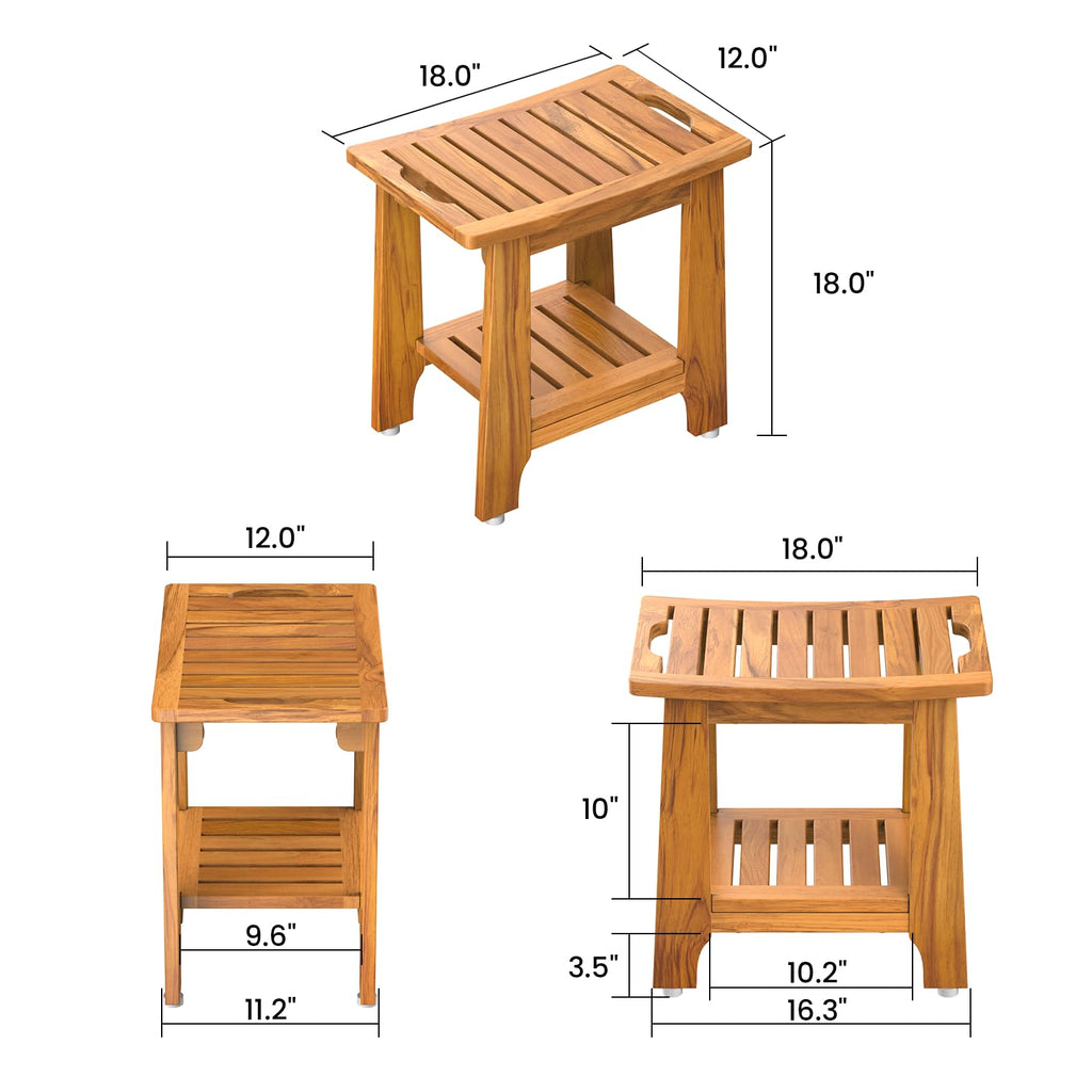 18" Teak Shower Bench with Non-Slip Leveling Feet E707