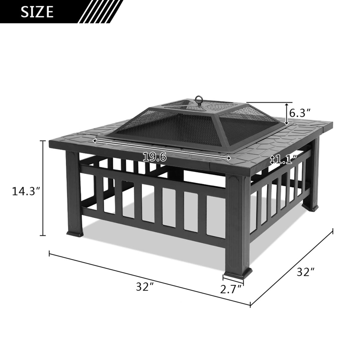 32 Inch Black Metal Wood Burning Fire Pit Q55612