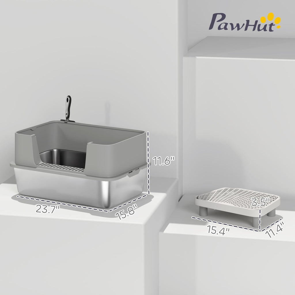 Stainless Steel Extra Large High Sided Litter Box with Scoop F558563