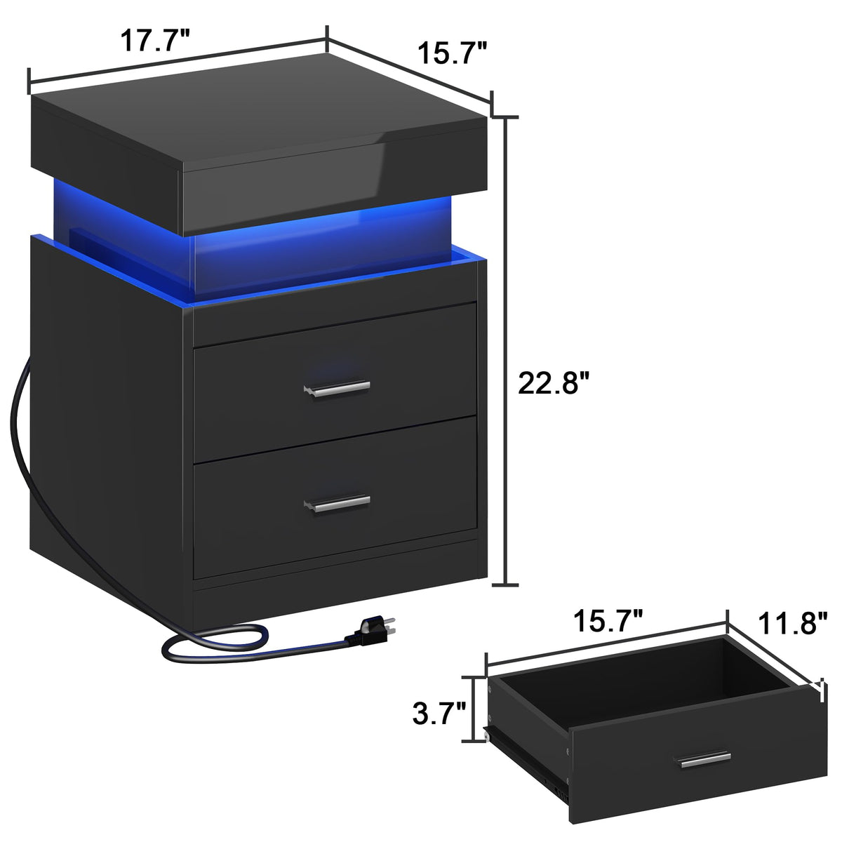 LED Nightstand with Charging Station and Sliding Storage N802