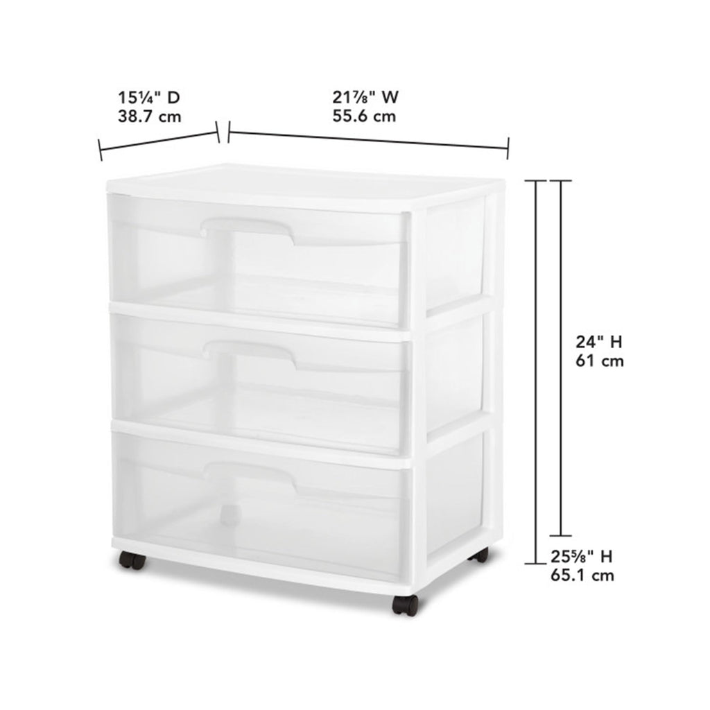 Wide 3 Drawer Plastic Storage Cart with Wheels H6182