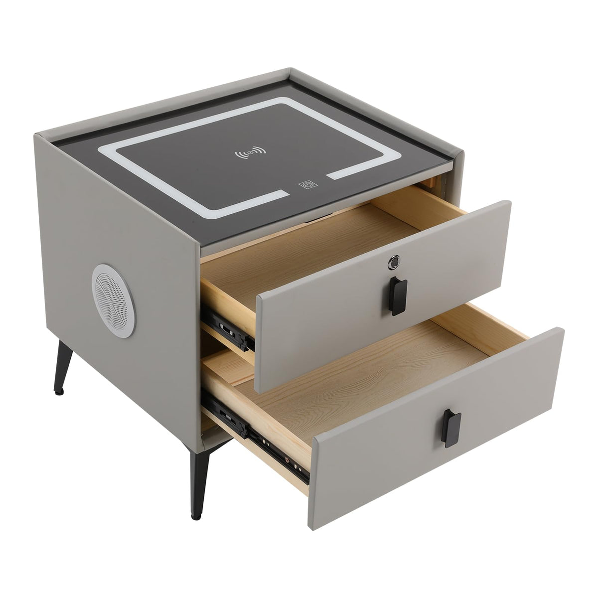 Light Grey Smart Nightstand with Wireless Charging Y6753