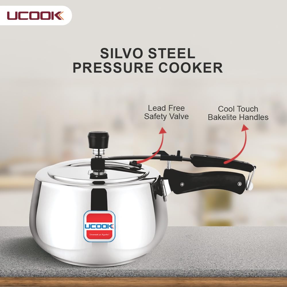 Stainless Steel Induction Pressure Cooker, 3 Litre, Silver U38896