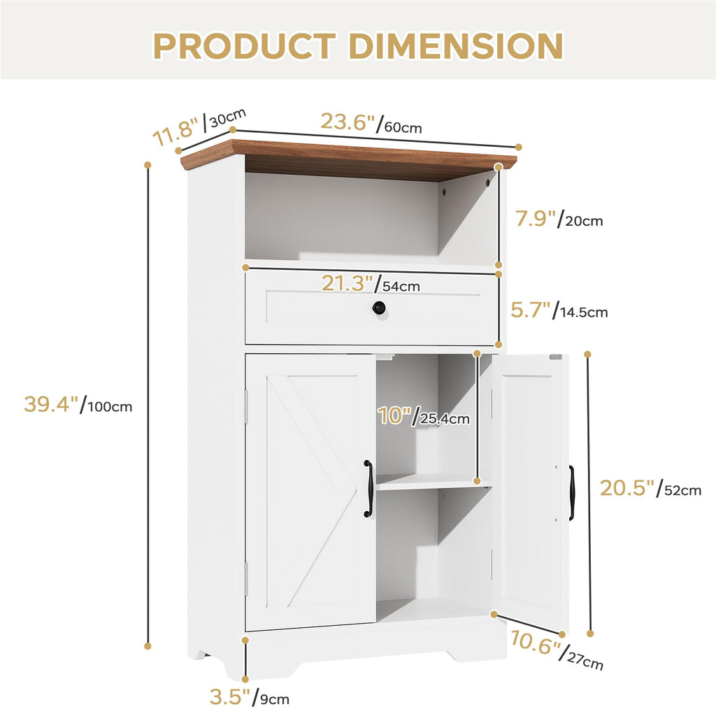 White Storage Cabinet with Barn Doors and Drawers H83197