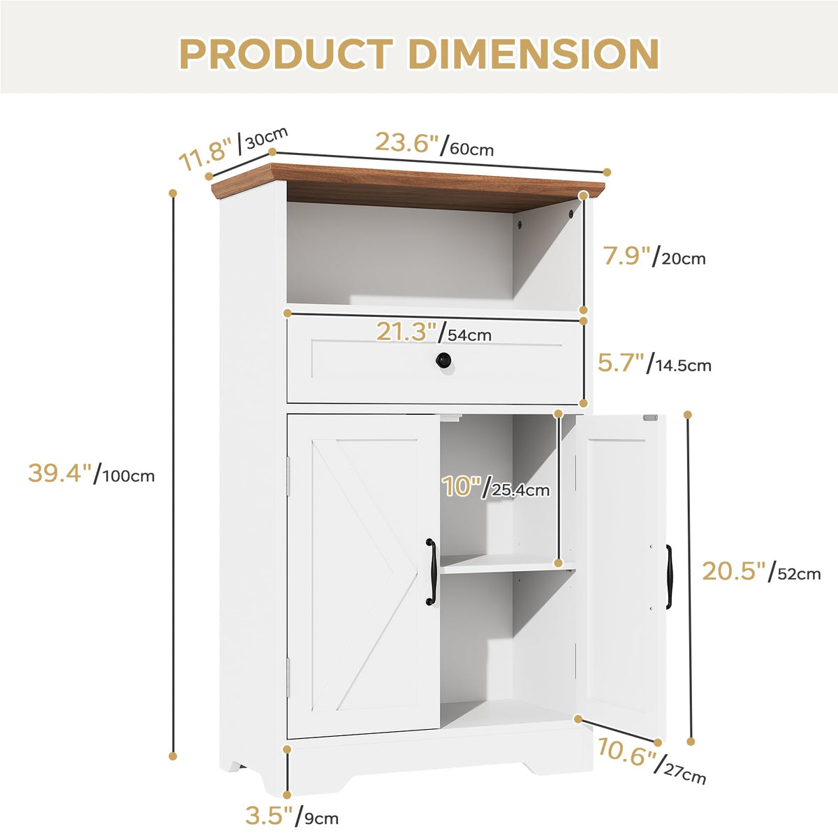 White Storage Cabinet with Barn Doors and Drawers H83197