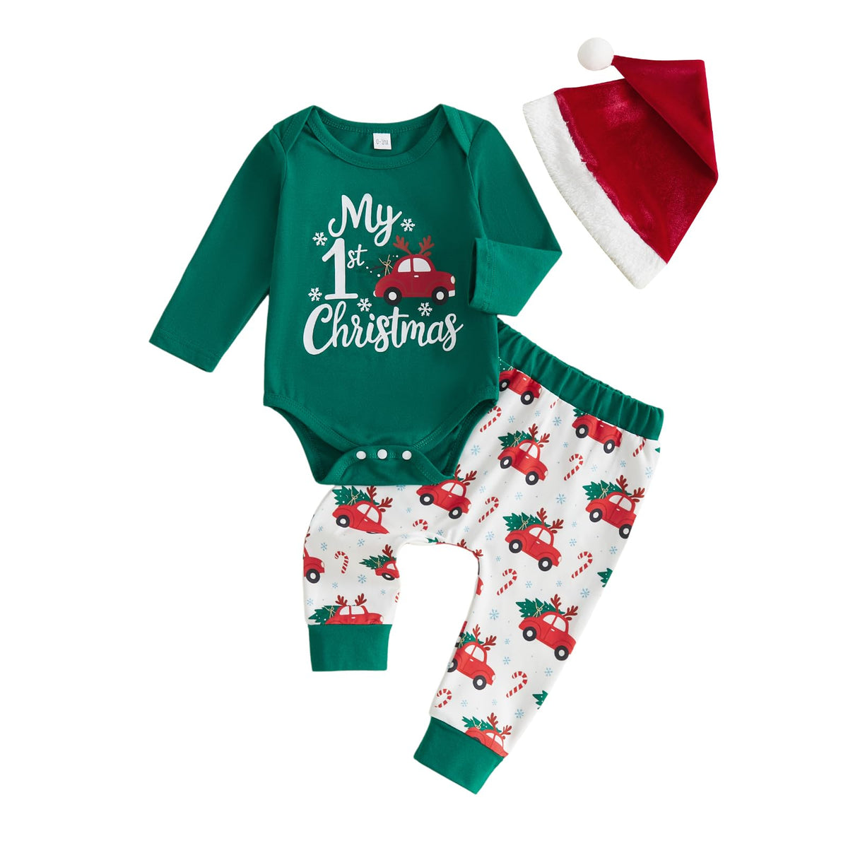 My First Christmas Baby Boy Outfit Romper Pants Hat R318