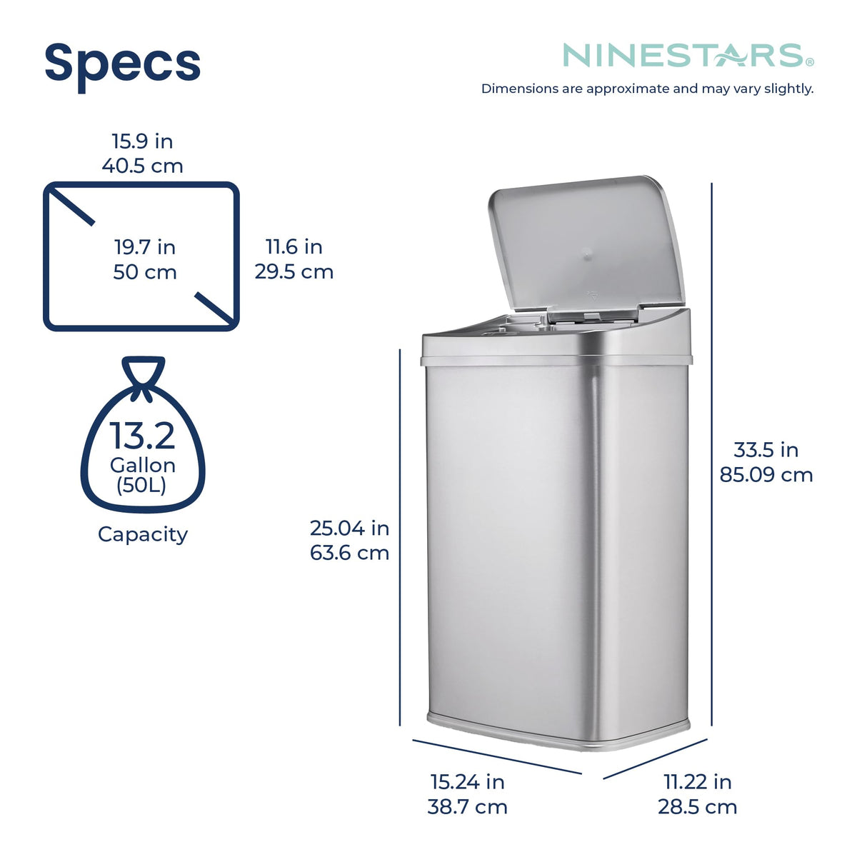 13 Gallon Automatic Stainless Steel Trash Can C1572