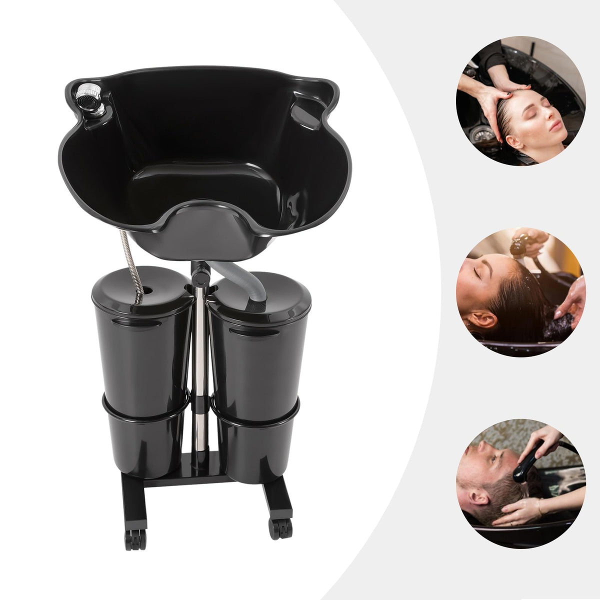 Portable Height-Adjustable Shampoo Basin with 2 Water Buckets H371