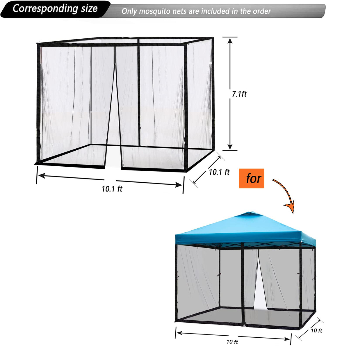 10x10 Mosquito Netting with Double Door Side Screen Black T278