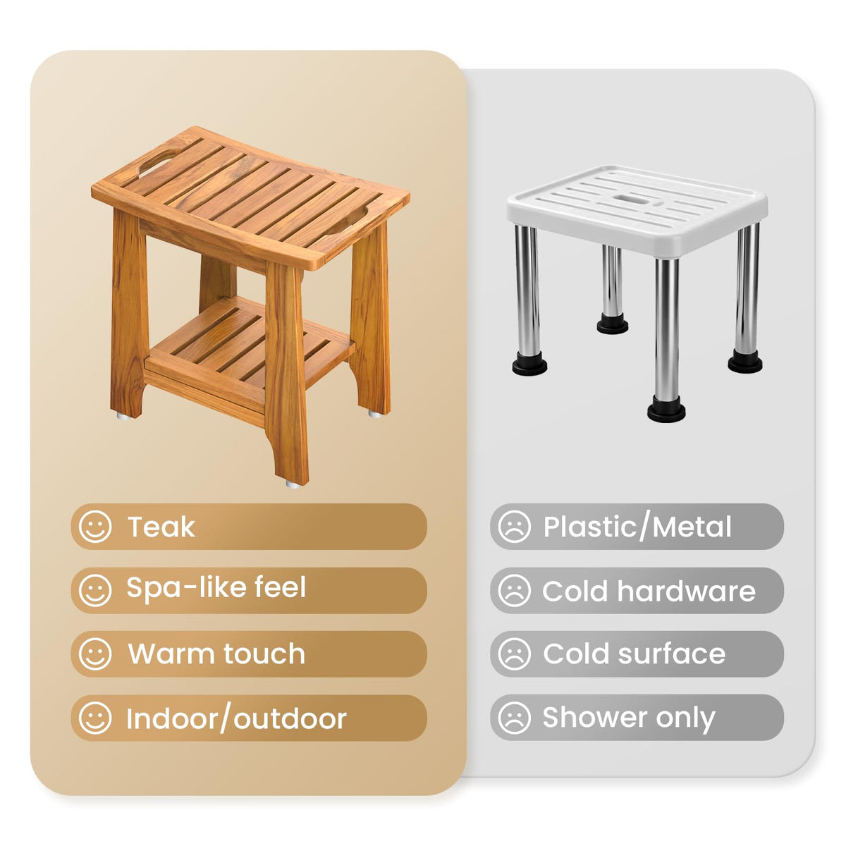 18" Teak Shower Bench with Non-Slip Leveling Feet E707