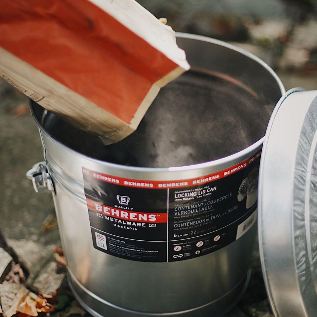 6 Gallon Galvanized Steel Storage Can or Waste Bin with Locking Lid G933
