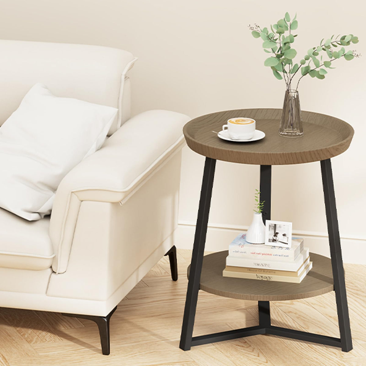 Round 2 Tier End Table with Storage Shelf A88003