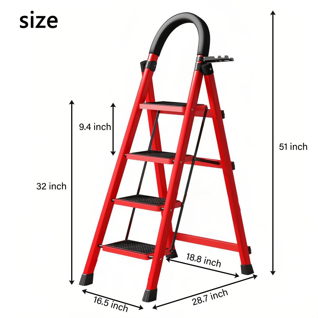 4 Step Folding Ladder with Handrails, Heavy Duty 800 lbs Step Stool T18768