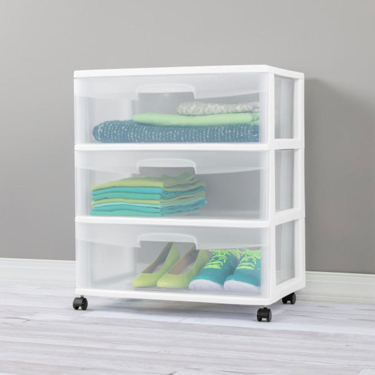 Wide 3 Drawer Plastic Storage Cart with Wheels H6182