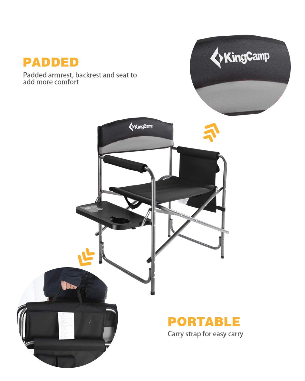 Heavy Duty Padded Folding Camping Chair with Side Table B851
