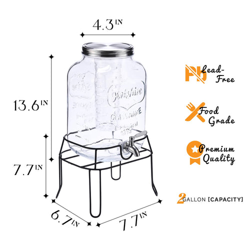 2 Gallon Glass Drink Dispenser with Stand F109