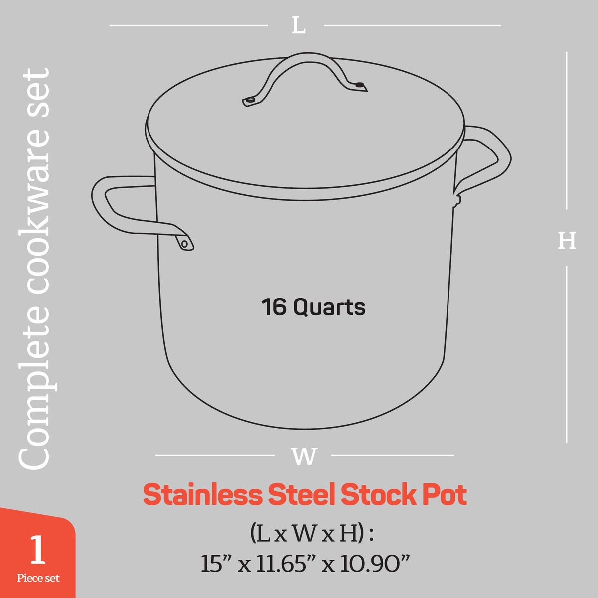 16 Quart Stainless Steel Stockpot with Tempered Glass Lid R4461