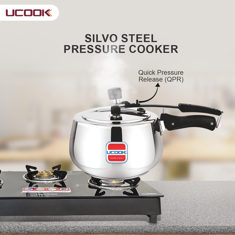 Stainless Steel Induction Pressure Cooker, 3 Litre, Silver U38896