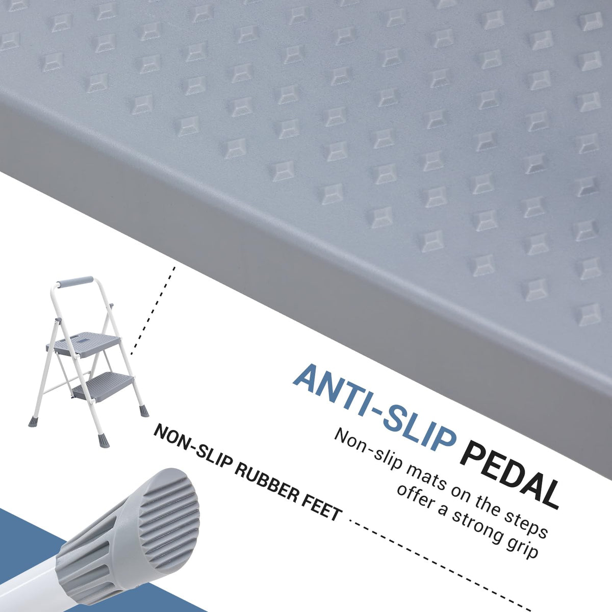 2 Step Ladder with Anti-Slip Pedal and Handrail, 800lbs, Grey V1418