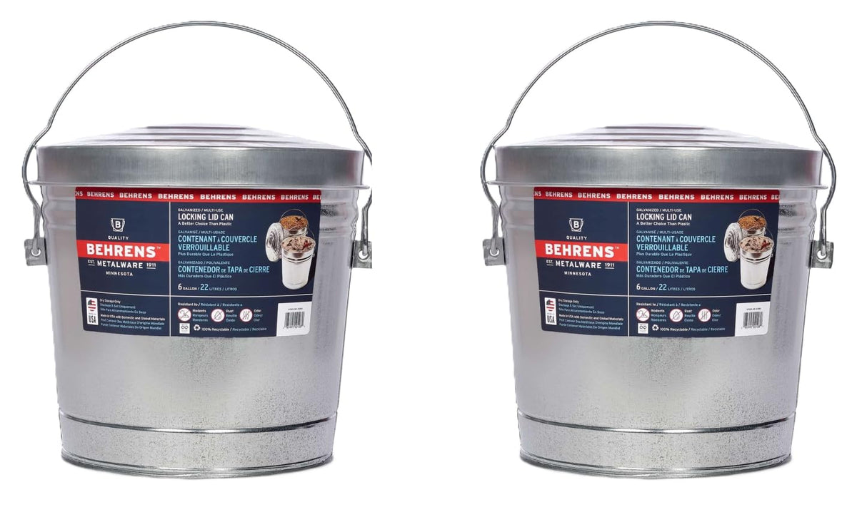 6 Gallon Galvanized Steel Storage Can or Waste Bin with Locking Lid G933